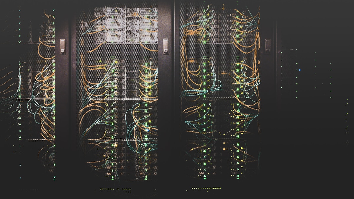Network cabling and server racks in a data centre